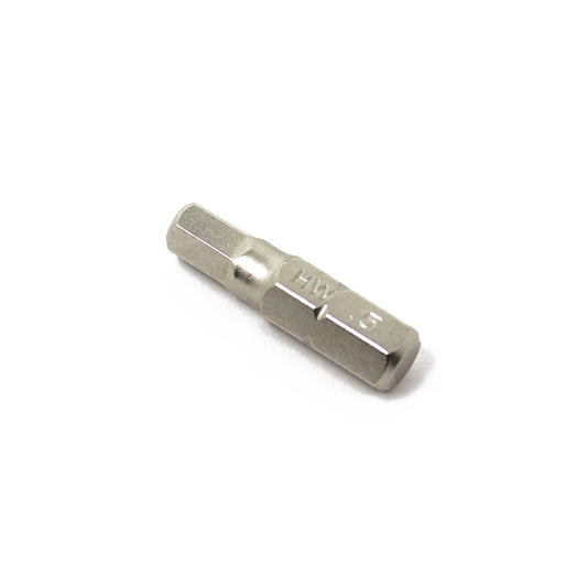 A Prestacycle Professional Single 1/4 S2 Hex Bit, made from hardened S2 steel with HW 5 engraved on the side, is shown on a white background.