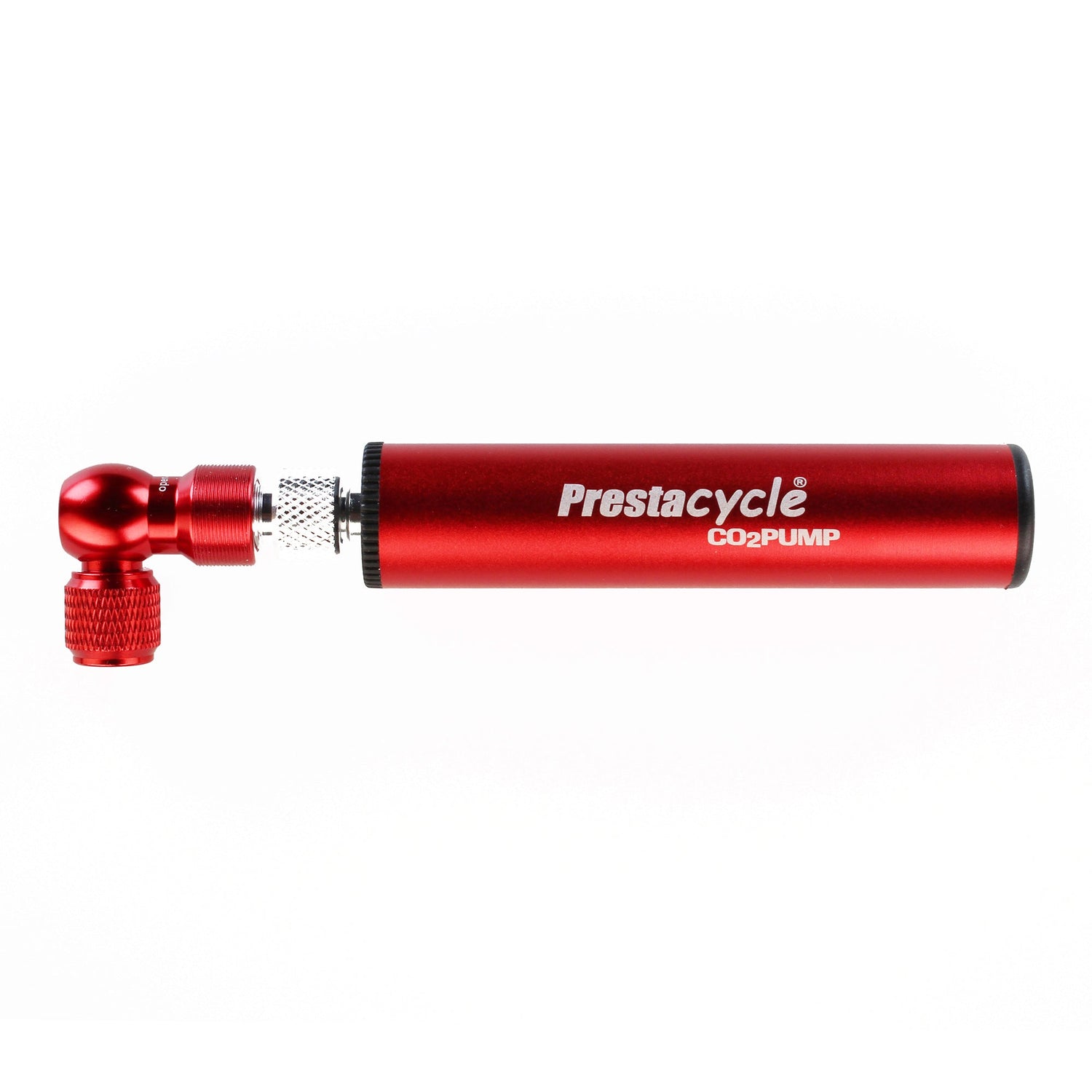 The Prestacycle GO Bundle—8 tools-in-one complete tool kit—is shown in red with a metal nozzle and branded side, displayed on a white background—ideal for pairing with your tubeless plugger kit.