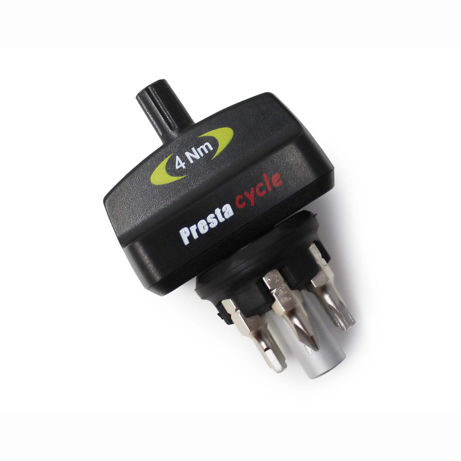 The Prestacycle Mini TorqKeys preset torque tool bundle includes 3Nm, 4Nm, and 5Nm options with six interchangeable bits and holder for precisely tightening bike components. Calibration is not required.