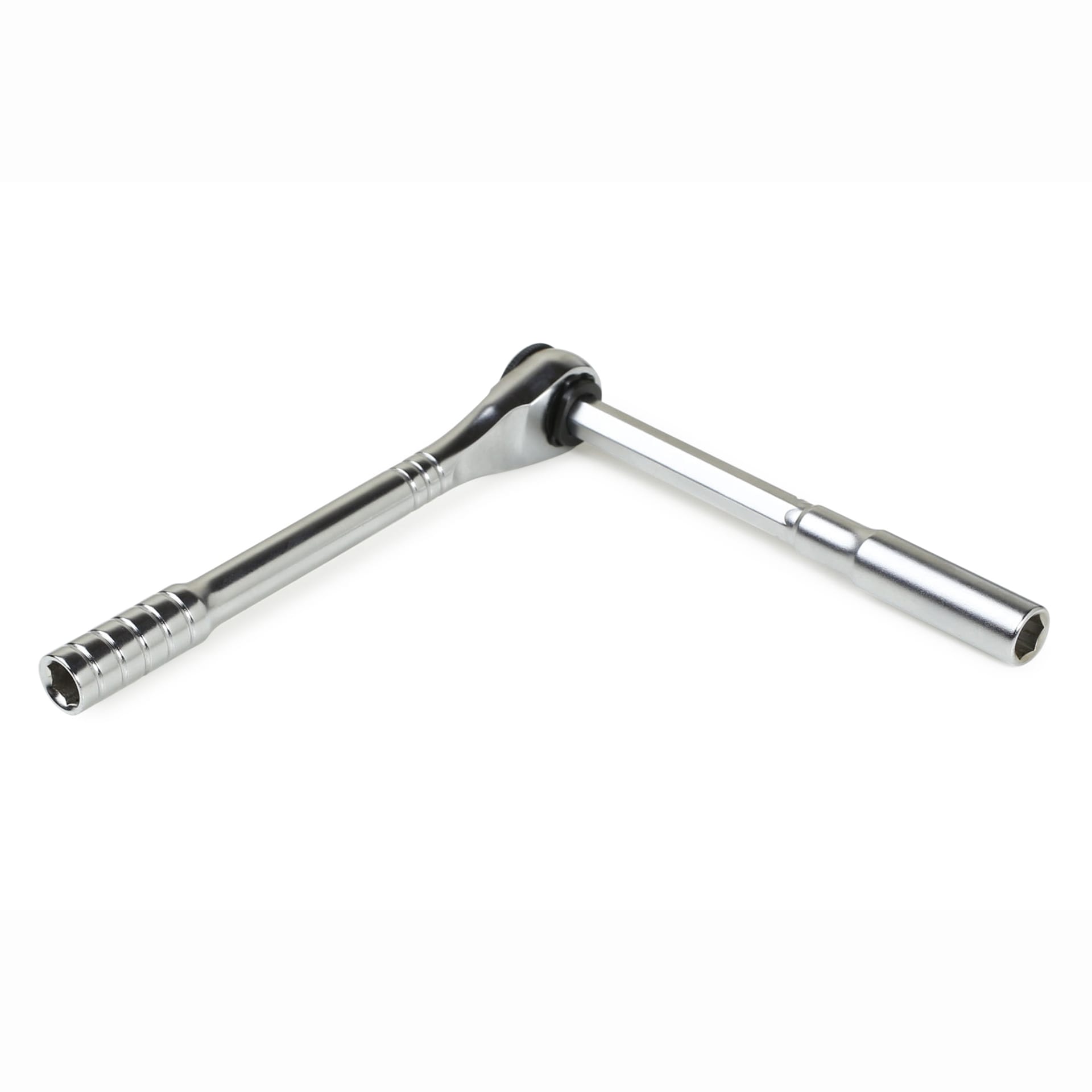 The Prestacycle T-Handle Ratchet Deluxe is a 3-way ratchet and T-handle tool kit, perfect for 1/4 inch bits or as part of your bicycle multi-tool set, featuring a long handle and right-angle socket extension.