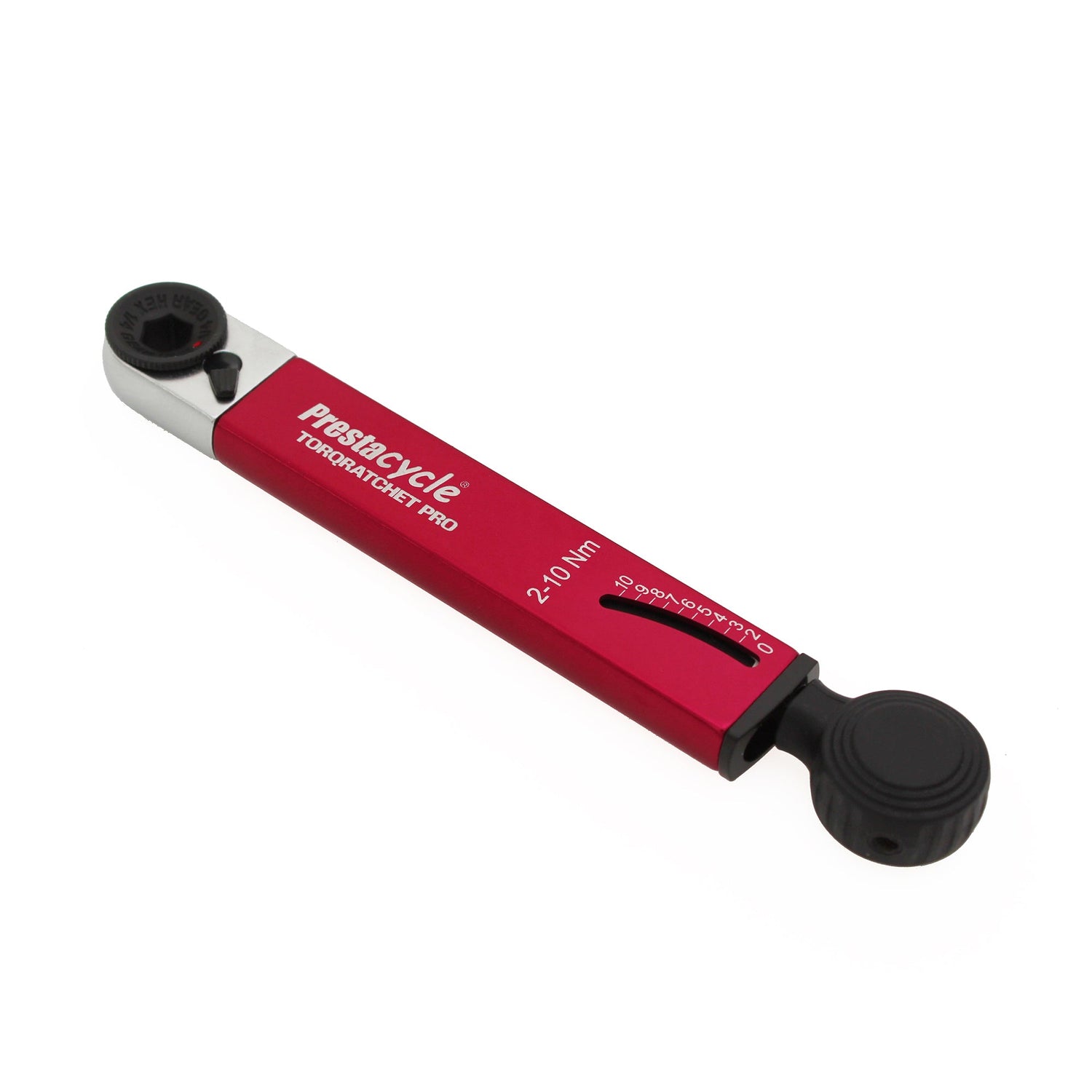 The Prestacycle TorqRatchet PRO Wallet is a compact, red and silver pocket multi-tool with black adjustment knobs, offering 2–10 Nm torque—ideal for precise adjustments as a portable torque ratchet.